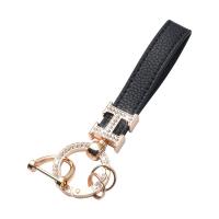 Leather Key Chains, Cowhide, with Zinc Alloy, Unisex & micro pave rhinestone 
