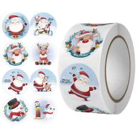 Fuentes de Navidad, Adhesivo+Sticker, con Papel Impresión Cobre, Esférico, estampado, Diseño de Navidad, 25mm, 500PCs/Carrete, Vendido por Carrete[