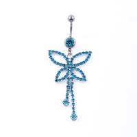 Stainless Steel Belly Ring, 316 Stainless Steel, with Zinc Alloy, Butterfly, platinum color plated, Unisex & with rhinestone & hollow 5mm [