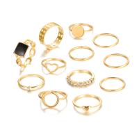 Zink-Legierung Ring Set, Zinklegierung, mit Acryl, goldfarben plattiert, 12 Stück & für Frau & mit Strass & hohl, Größe:5.5-8, verkauft von setzen