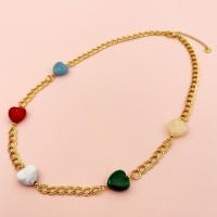 Gemstone Necklaces, 304 Stainless Steel, with Gemstone, with 6cm extender chain, Heart, Vacuum Ion Plating, fashion jewelry & for woman, mixed colors, nickel, lead & cadmium free, 14mm Approx 52 cm 