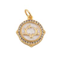 Cubic Zirconia Micro Pave Brass Pendant, with Shell, fashion jewelry & micro pave cubic zirconia & for woman, golden Approx 1mm 