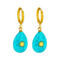 Turquoise Drop Earring, Titanium Steel, with turquoise, plated, fashion jewelry & for woman, golden 