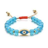 Evil Eye Jewelry Bracelet, Glass Beads, with Gemstone & Zinc Alloy, gold color plated & Bohemian style & adjustable & for woman & enamel Approx 16-26 cm 