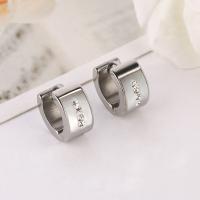 Stainless Steel Huggie Hoop Earring, 304 Stainless Steel, with Shell, Donut, Galvanic plating, fashion jewelry & Unisex & with rhinestone 