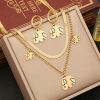 Enamel Stainless Steel Jewelry Sets, 304 Stainless Steel, with Glass, plated & for woman, gold 