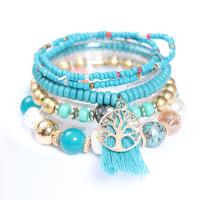 Wrap Bracelets, Resin, with Zinc Alloy & Acrylic, Tree, plated, 5 pieces & Bohemian style & for woman 3-14mm, Inner Approx 50mm 