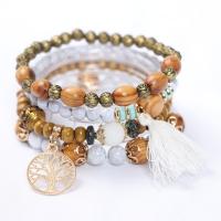 Wrap Bracelets, Wood, with Polyester & Zinc Alloy & Acrylic, Tree, plated, 4 pieces & Bohemian style & for woman 5-12mm Approx 7 Inch 