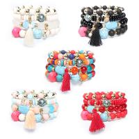 Wrap Bracelets, Glass, with Resin & Zinc Alloy & Acrylic, plated, 4 pieces & Bohemian style & Unisex 8-15mm, Inner Approx 50mm 
