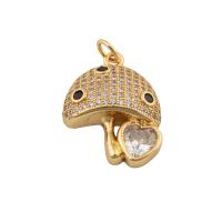 Cubic Zirconia Micro Pave Brass Pendant, mushroom, fashion jewelry & micro pave cubic zirconia & for woman, golden 
