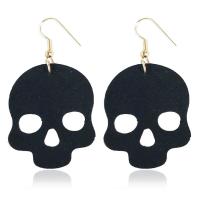 PU Leather Drop Earring, with Velveteen & Zinc Alloy, Halloween Jewelry Gift & for woman, 50-70mm [