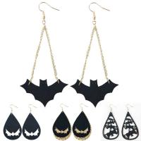 PU Leather Drop Earring, with Velveteen, Teardrop, Halloween Jewelry Gift & for woman & hollow, 70mm [