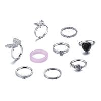 Zink-Legierung Ring Set, Zinklegierung, mit Harz, plattiert, verschiedene Stile für Wahl & für Frau & mit Strass, Größe:5-9.5, verkauft von setzen