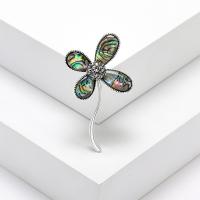 Shell Brooch, Zinc Alloy, with Abalone Shell, Four Leaf Clover, silver color plated, vintage & fashion jewelry & for woman & with rhinestone, multi-colored 