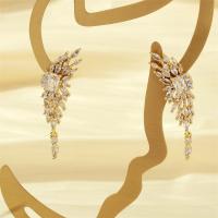 Cubic Zirconia Micro Pave Brass Earring, with Cubic Zirconia, Leaf, fashion jewelry & for woman 