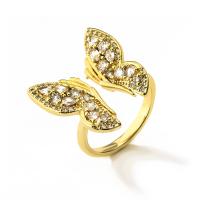 Cubic Zirconia Micro Pave Brass Finger Ring, Butterfly, real gold plated, micro pave cubic zirconia & for woman 