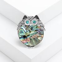 Shell Brooch, Zinc Alloy, with Abalone Shell, Owl, silver color plated, vintage & fashion jewelry & Unisex & with rhinestone, multi-colored 