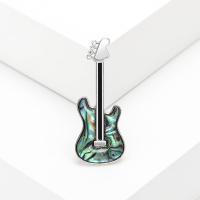 Shell Brooch, Zinc Alloy, with Abalone Shell, Guitar, silver color plated, fashion jewelry & for woman & enamel, multi-colored 