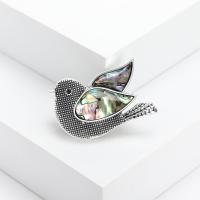 Shell Brooch, Zinc Alloy, with Abalone Shell, Dove, antique silver color plated, vintage & fashion jewelry & Unisex & with rhinestone, multi-colored 