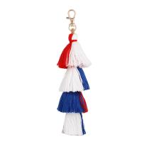 Fabric Key Chain, Cotton Thread, with Zinc Alloy, gold color plated, Bohemian style & for woman 