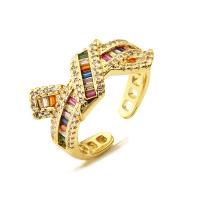 Cubic Zirconia Micro Pave Brass Finger Ring, real gold plated & micro pave cubic zirconia & for woman, golden 