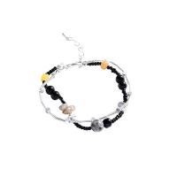 Bracelets de perle de bijou en verre, laiton, avec verre, avec 4.3cm chaînes de rallonge, fait à la main, Double couche & bijoux de mode & pour femme, multicolore .5 cm, Vendu par PC