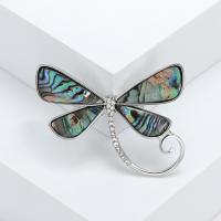 Shell Brooch, Zinc Alloy, with Abalone Shell, Dragonfly, silver color plated, fashion jewelry & for woman & with rhinestone, multi-colored 