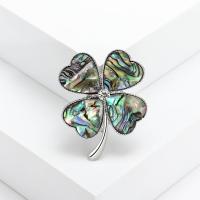 Shell Brooch, Zinc Alloy, with Abalone Shell, Four Leaf Clover, silver color plated, vintage & fashion jewelry & Unisex & with rhinestone, multi-colored 