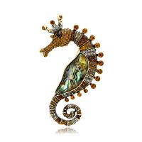 Shell Brooch, Zinc Alloy, with Shell, Seahorse, gold color plated, vintage & fashion jewelry & Unisex & with rhinestone 