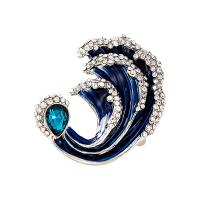Shell Brooch, Zinc Alloy, with Crystal, silver color plated, vintage & fashion jewelry & for woman & enamel & with rhinestone, blue 