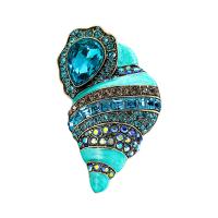 Crystal Brooch, Zinc Alloy, with Crystal, Conch, gold color plated, vintage & fashion jewelry & Unisex & enamel & with rhinestone, blue 
