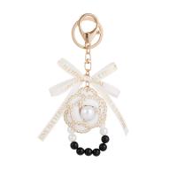 Fabric Key Chain, Zinc Alloy, with Cloth & Plastic Pearl, Flower, gold color plated, for woman 