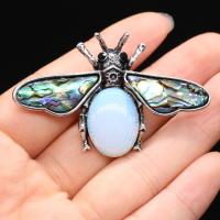 Shell Brooch, Zinc Alloy, with Gemstone & Abalone Shell, Bee, antique silver color plated, Unisex 