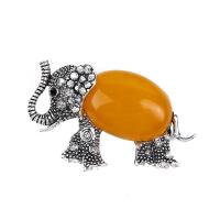 Gemstone Brooch, Zinc Alloy, with Gemstone, Elephant, antique silver color plated, for woman 