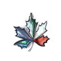 Shell Brooch, Zinc Alloy, with Abalone Shell, Maple Leaf, antique silver color plated, Unisex 