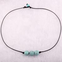 Gemstone Necklaces, Wax Cord, with Gemstone & Plastic Pearl, fashion jewelry 8mm Approx 43 cm 