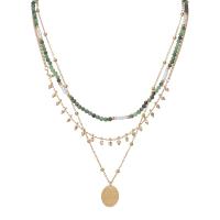 Fashion Multi Layer Necklace, 304 Stainless Steel, with Glass Beads & Plastic Pearl, 14K gold plated, fashion jewelry & for woman 