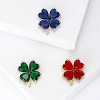 Crystal Brooch, Zinc Alloy, with Crystal, Four Leaf Clover, plated, fashion jewelry & for woman & faceted 