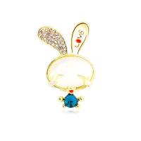 Cats Eye Brooch, Zinc Alloy, with Cats Eye, Rabbit, gold color plated, fashion jewelry & Unisex & enamel & with rhinestone 