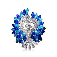 Crystal Brooch, Zinc Alloy, with Crystal, Peacock, silver color plated, vintage & fashion jewelry & Unisex & can be used as brooch or pendant & with rhinestone 