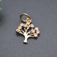 Cubic Zirconia Micro Pave Brass Pendant, Tree, gold color plated, DIY & micro pave cubic zirconia, 12mm 