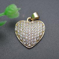 Cubic Zirconia Micro Pave Brass Pendant, Heart, gold color plated, DIY & micro pave cubic zirconia, clear 