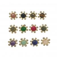 Gemstone Stud Earring, Brass, with Natural Stone, Flower, gold color plated, fashion jewelry & micro pave cubic zirconia & for woman 