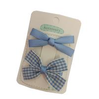 Alligator Hair Clip, Polyester and Cotton, with Iron, Bowknot, 2 pieces & for children, skyblue, 60mm [