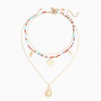 Fashion Multi Layer Necklace, Zinc Alloy, with Seedbead & Shell & Plastic Pearl, with 1.77inch extender chain, gold color plated, multilayer & Bohemian style & for woman Approx 16.33 Inch, Approx 19.68 Inch 