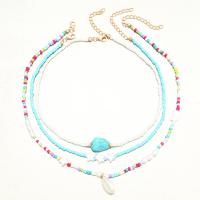 Fashion Multi Layer Necklace, Glass Seed Beads, with turquoise & Plastic Pearl, multilayer & Bohemian style & for woman Approx 15.74 Inch, Approx 18.8 Inch, Approx 15.15 Inch 