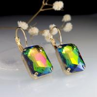 Crystal Drop Earring, Zinc Alloy, with Crystal & Brass, Rectangle, gold color plated, fashion jewelry & for woman & faceted 