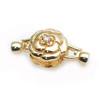 Brass Hook and Eye Clasp, Flower, gold color plated, DIY & micro pave cubic zirconia [