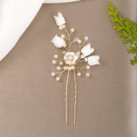 Hair Stick, Zinc Alloy, with Plastic Pearl, fashion jewelry & for woman & with rhinestone 