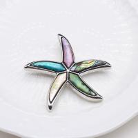 Shell Brooch, Zinc Alloy, with White Shell & Abalone Shell, Starfish, antique silver color plated, Unisex 